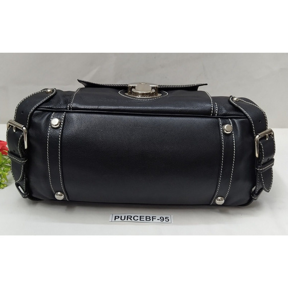 Marc Jacobs Black Leather Pushlock Pocket Double Handles Zipper Satchel Bag - Picture 5 of 16